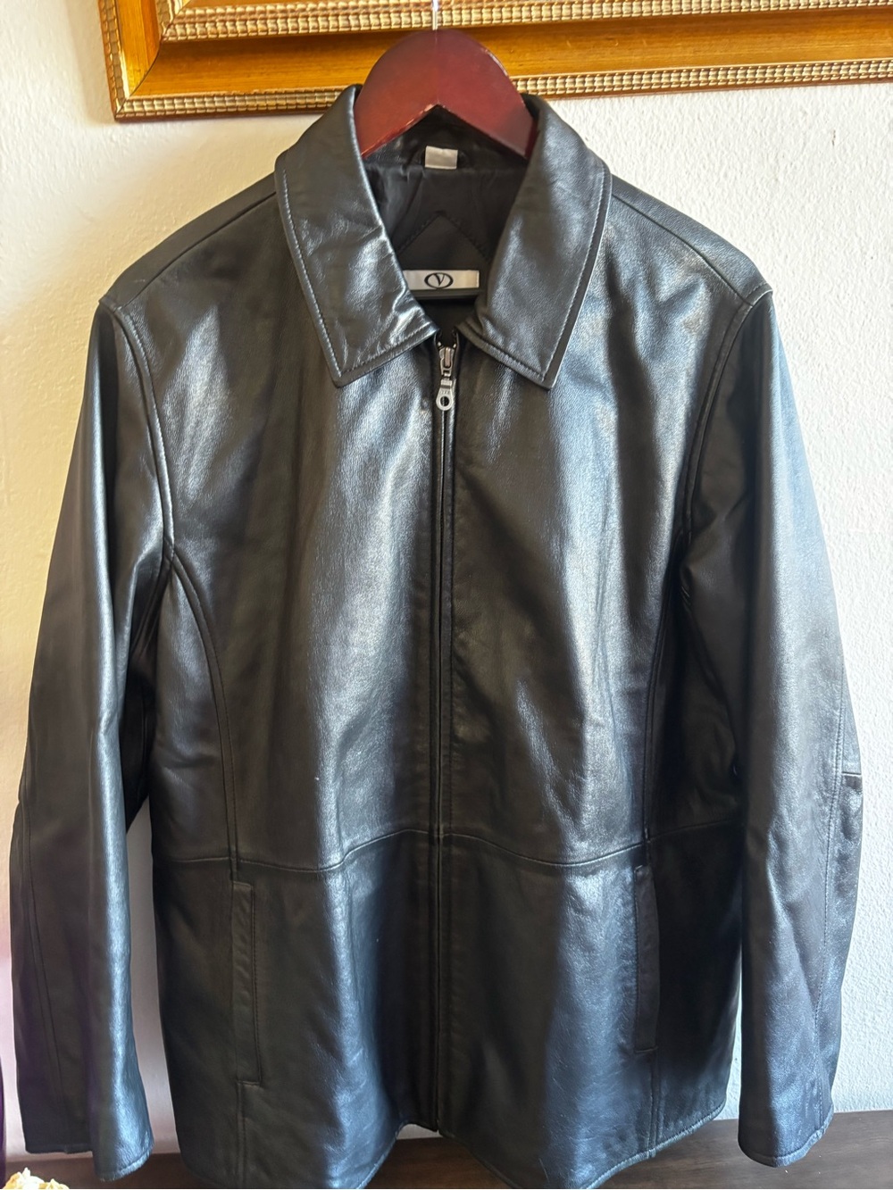 Vintage 100% Leather Jacket Collared Unisex - Picture 2 of 10